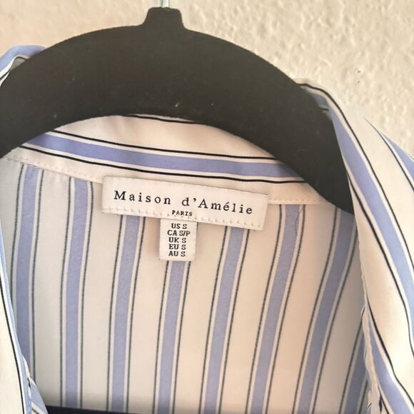 Maison d' Amelie Paris Striped Buttondown blouse baby blue oversized Small - Picture 2 of 5